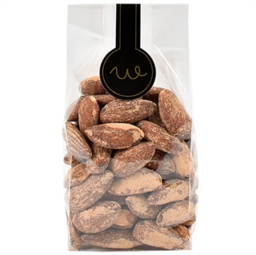 Smokey almonds i pose med lang label